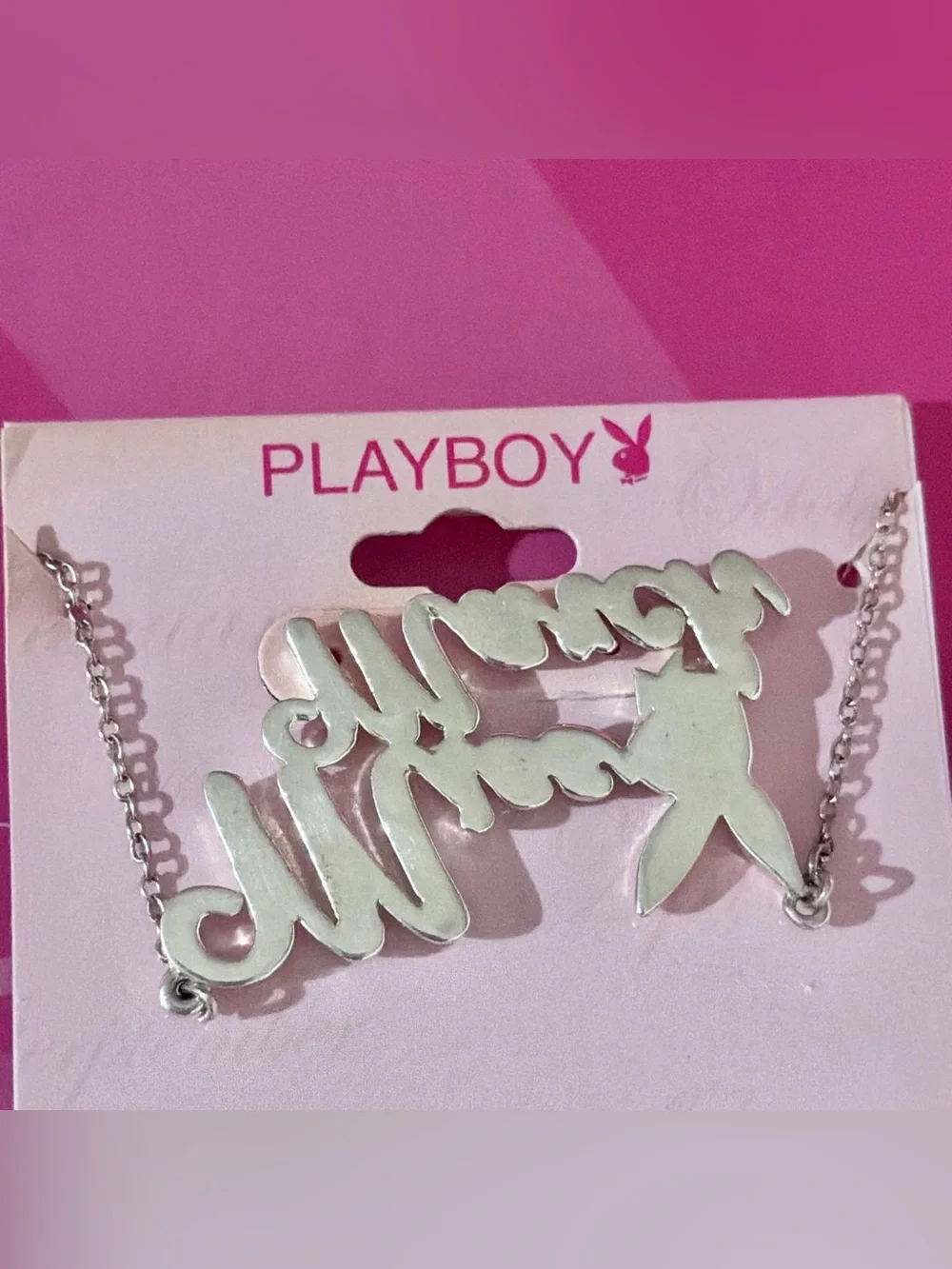 Playboy miss march silver necklace NWT